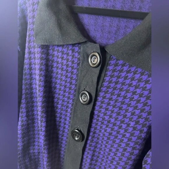 Jana, size Lg purple geometric plaid 3/4 wide sleeve button up collared cardigan - Picture 5 of 6